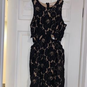 Black and nude lace cocktail dress